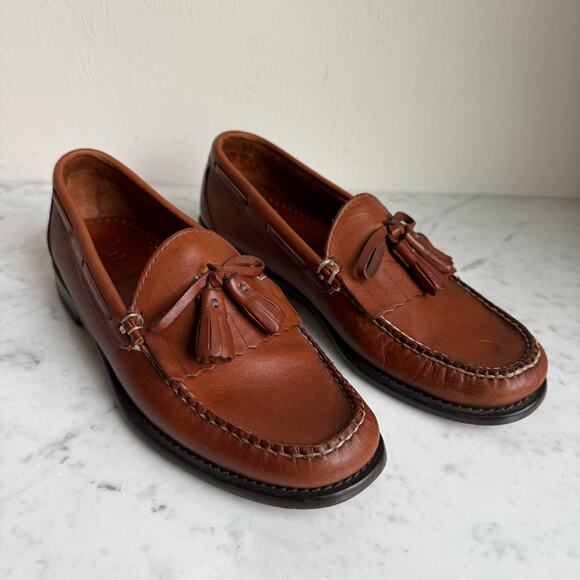 L.L. Bean Brown Leather Tassel Loafers Preppy Men’s Size 7.5 | Women's 9 - Picture 1 of 10